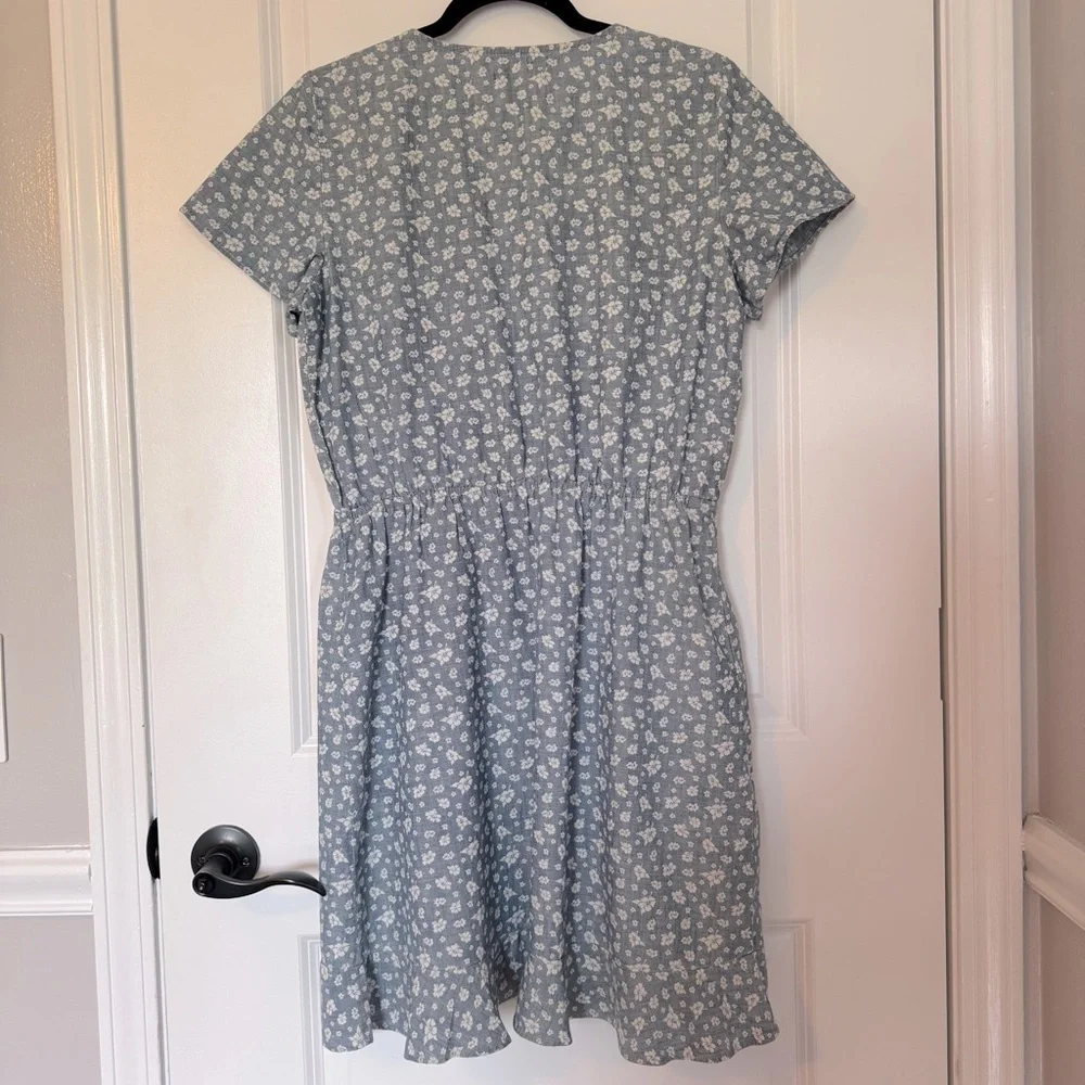 J. Crew Mercantile Blue Floral Flutter Sleeve Faux Wrap Small Dress